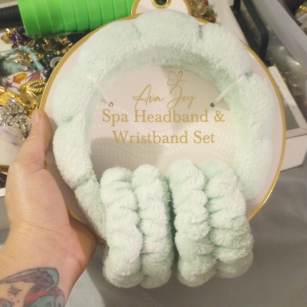 Spa Headband & Wristband Set - Mint Green